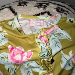 SweetHoney Floral Ruffle Zip Romper Pajamas Green Pink 6Y One Piece